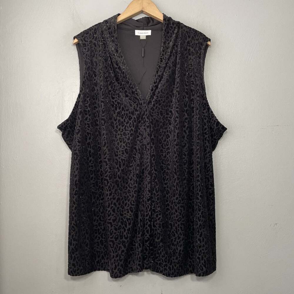 Calvin Klein Sleeveless Top Plus Size 3X Black Burnout Velvet Leopard Sparkle
